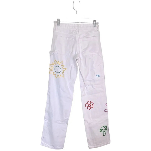 PACSUN Graphic Low Rise Carpenter Pants White Embroidered Size 24 - Picture 4 of 13